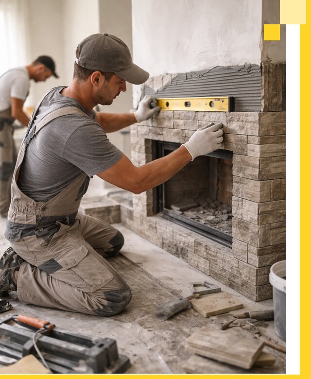 Облицовка каминов в Ломоносове, монтаж и отделка натуральным камнем