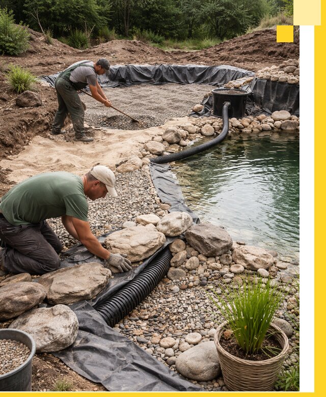 Строительство природных бассейнов и озер в Ломоносове под ключ