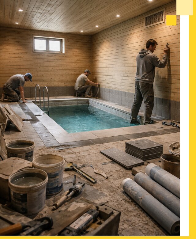 Строительство бани с бассейном и сауной под ключ в Ломоносове