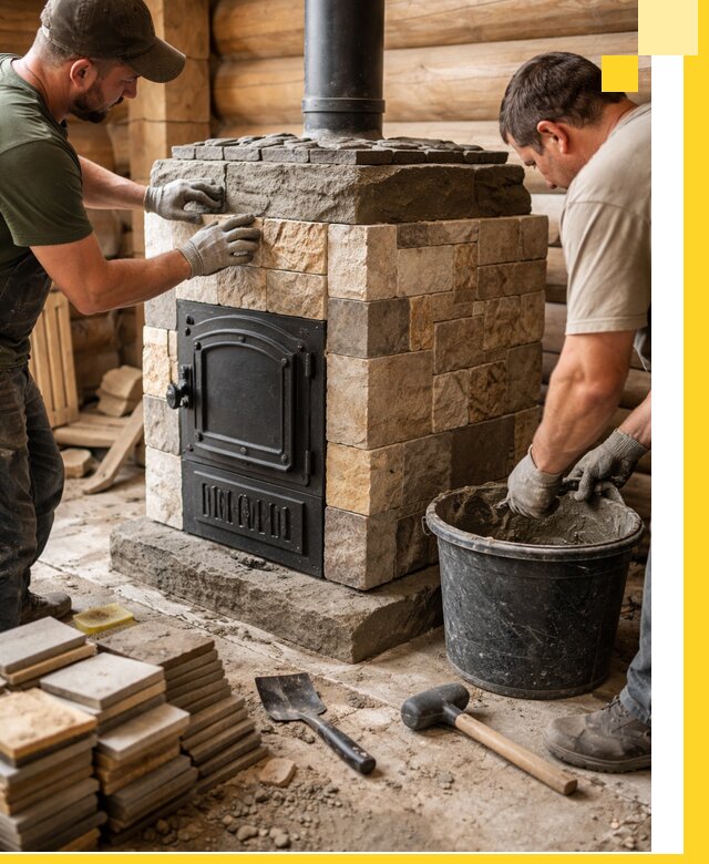 Облицовка банной печи под ключ в Ломоносове: камень и плитка