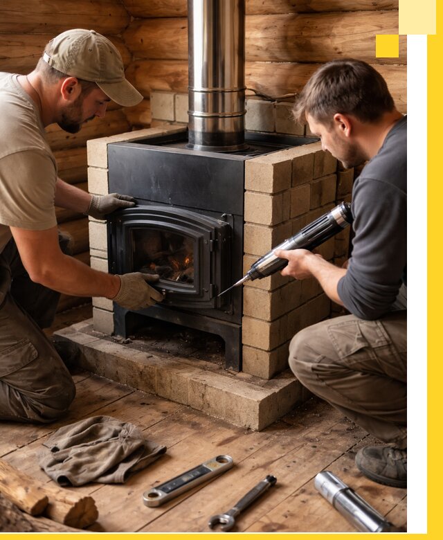 Монтаж и установка печи в бане под ключ с гарантией в Ломоносове