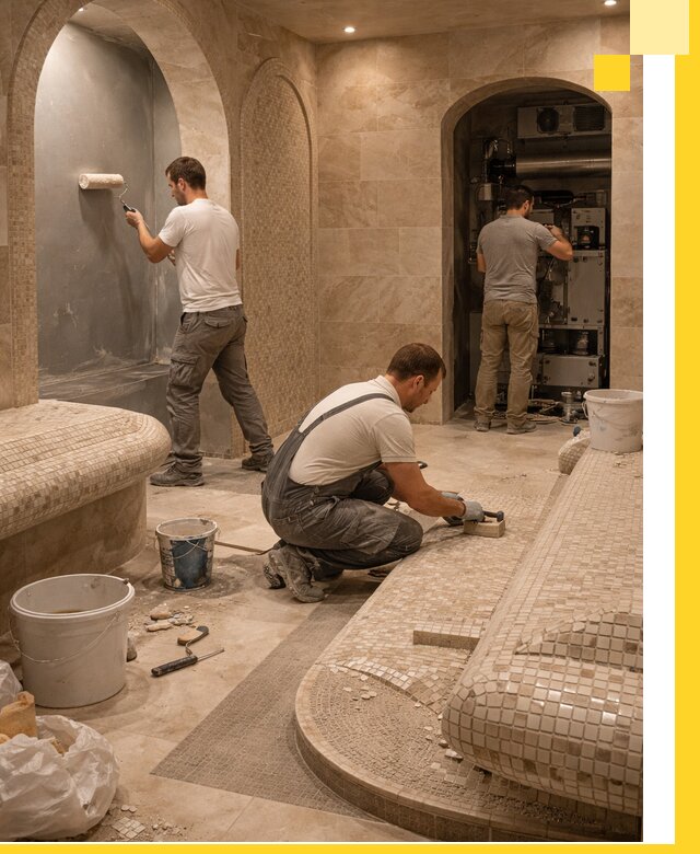 Строительство бани с хамамом и бассейном под ключ в Ломоносове