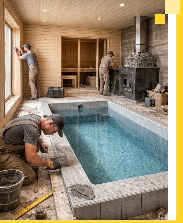 Проект бани с бассейном и сауной в Ломоносове под ключ