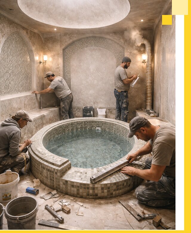 Профессиональное строительство хамама с бассейном в Ломоносове под ключ